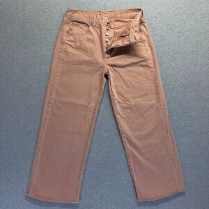 American Eagle Jeans Womens 4 Pink Wide Leg Cropped Button Fly Frayed Hem Denim